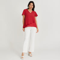 Blusa Escote V con Capas Rojo
