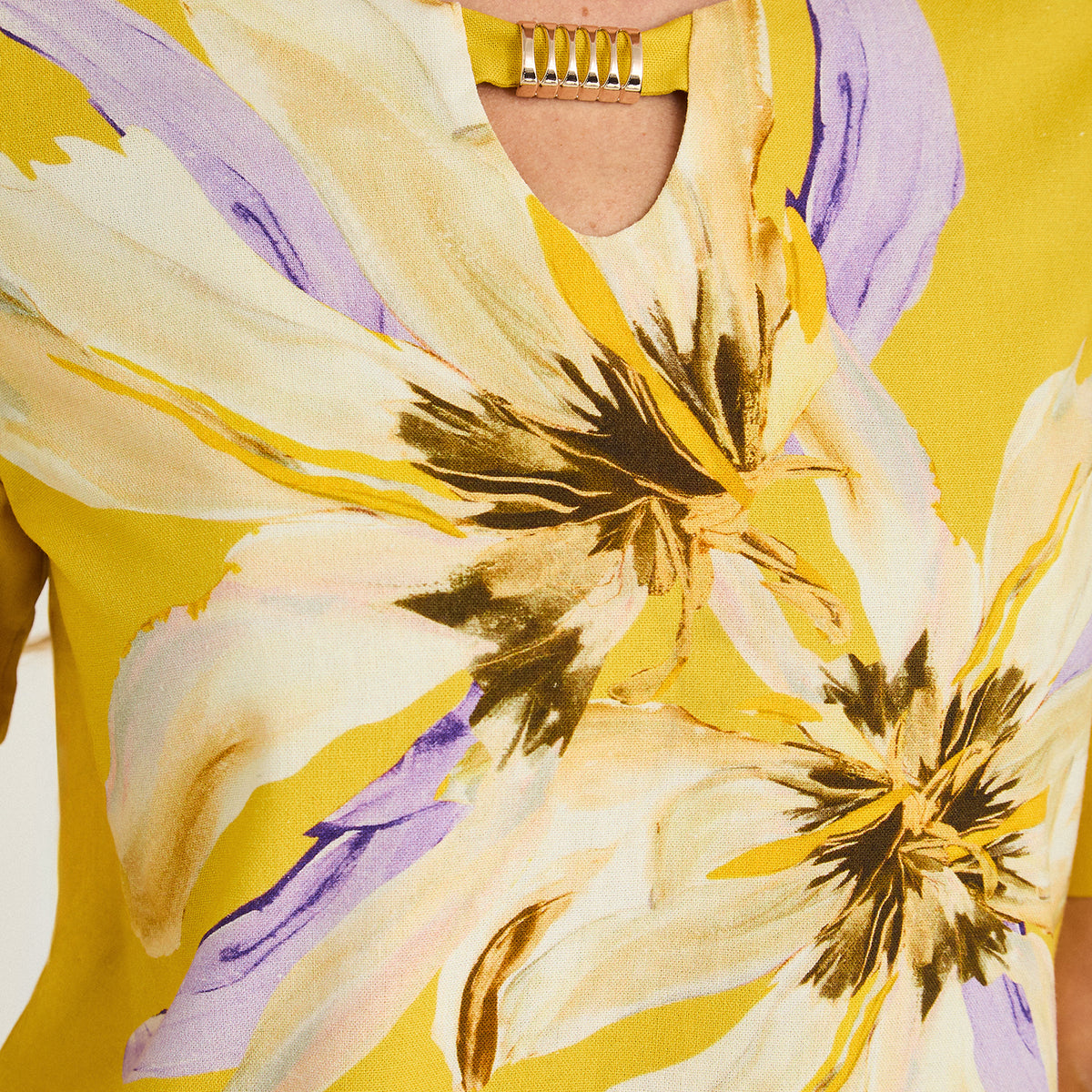 Blusa Lino Manga 3/4 Estampada Amarillo