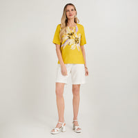 Blusa Lino Manga 3/4 Estampada Amarillo