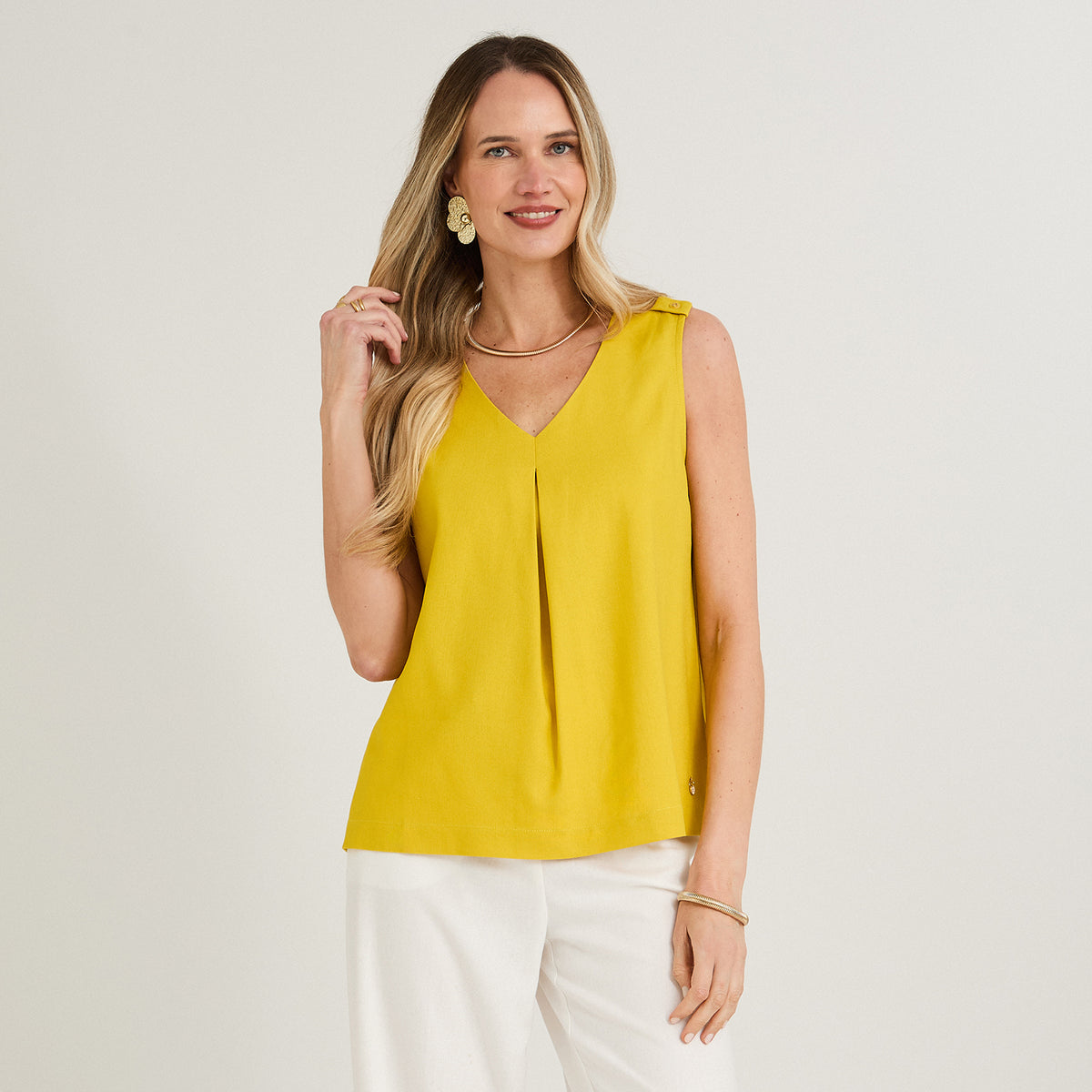 Blusa sin Mangas con Aplicación en Hombros Amarillo