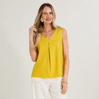 Blusa sin Mangas con Aplicación en Hombros Amarillo