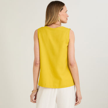 Blusa sin Mangas con Aplicación en Hombros Amarillo