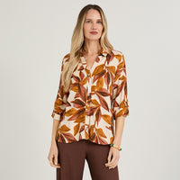 Blusa de Lino Cuello Camisero con Botones Terracota