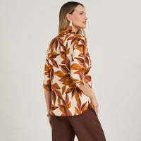 Blusa de Lino Cuello Camisero con Botones Terracota