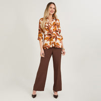 Blusa de Lino Cuello Camisero con Botones Terracota