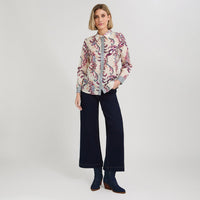 Blusa Manga Larga Estampada con Botones Magenta