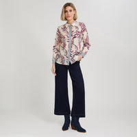 Blusa Manga Larga Estampada con Botones Magenta