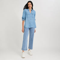 Blusa de Lyocell con Bolsillos Celeste