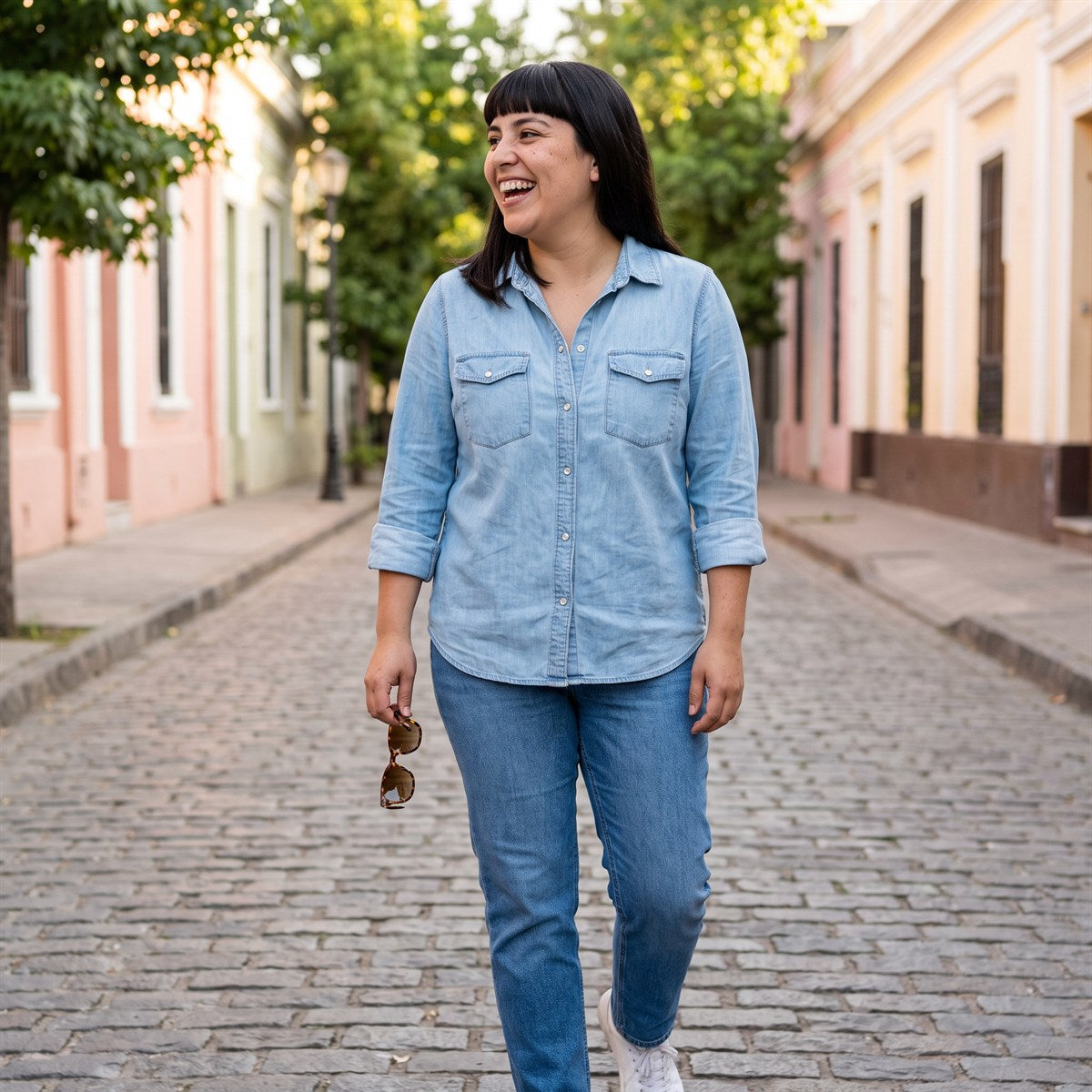 Blusa de Lyocell con Bolsillos Celeste lifestyle