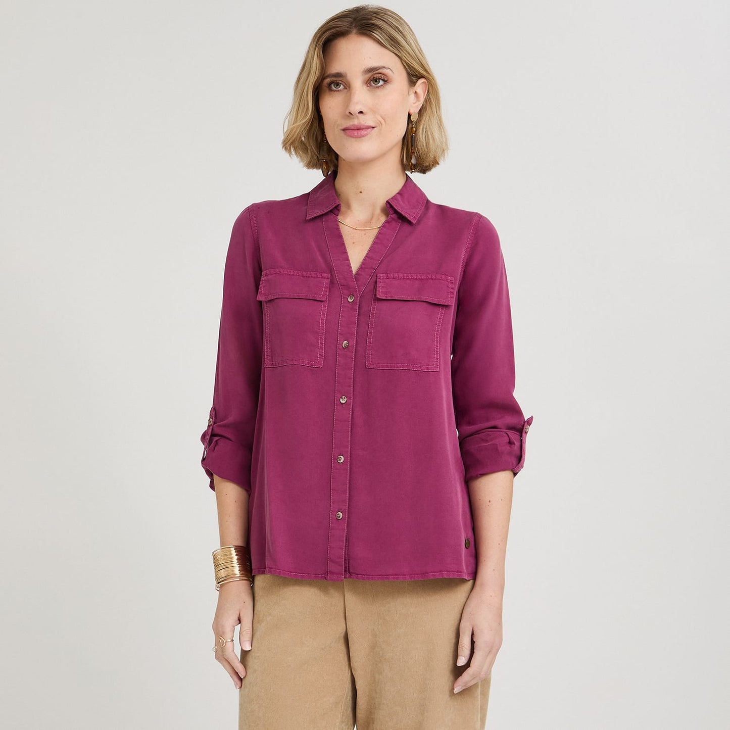 Blusa de Lyocell con Bolsillos Morado