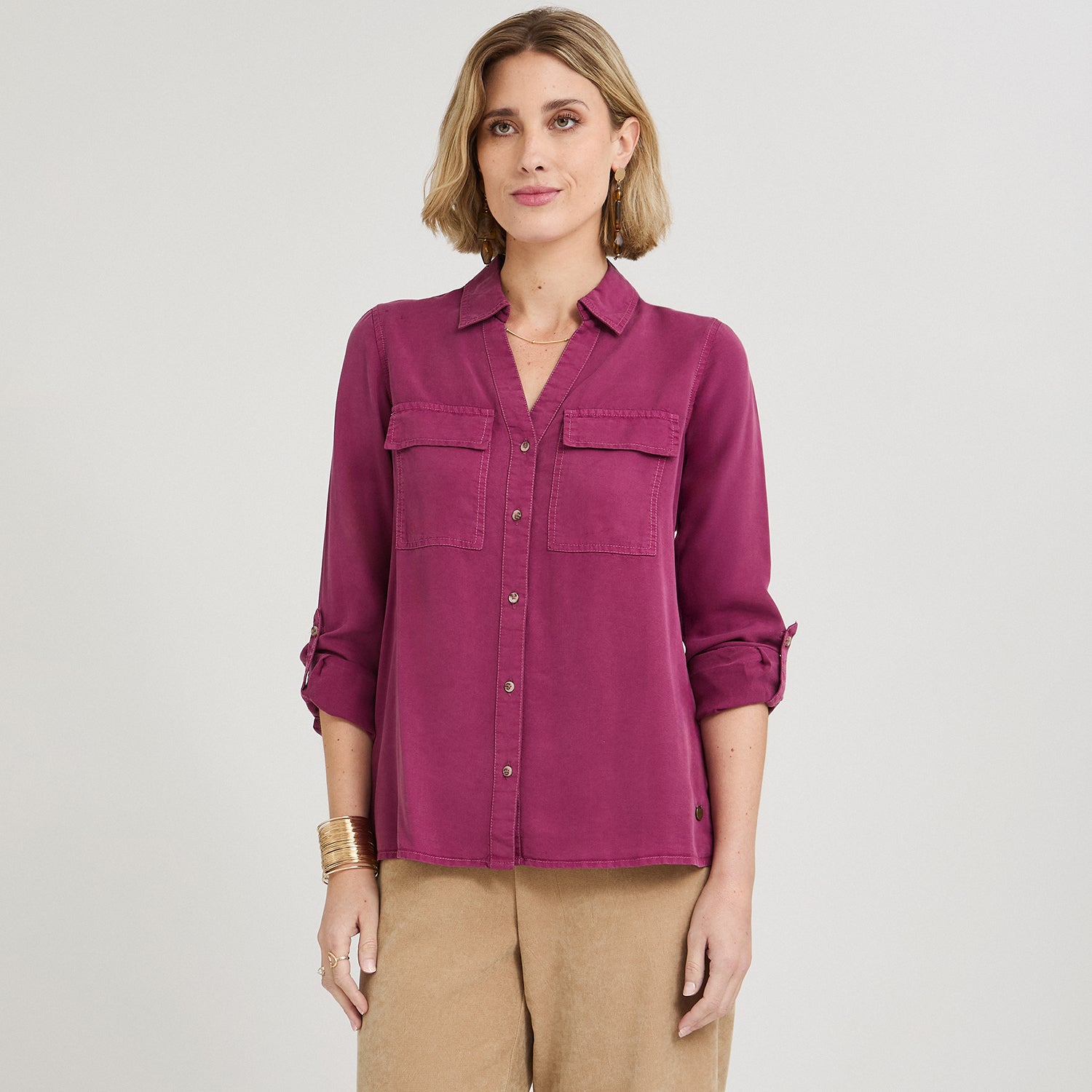 Blusa de Lyocell con Bolsillos Morado