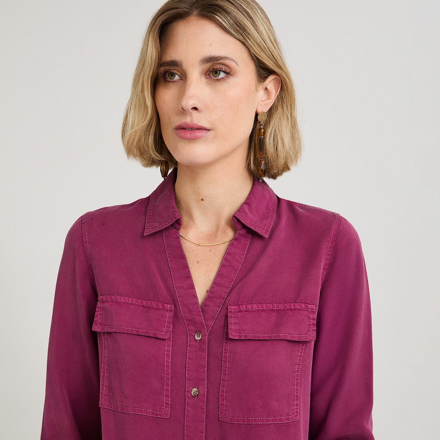 Blusa de Lyocell con Bolsillos Morado