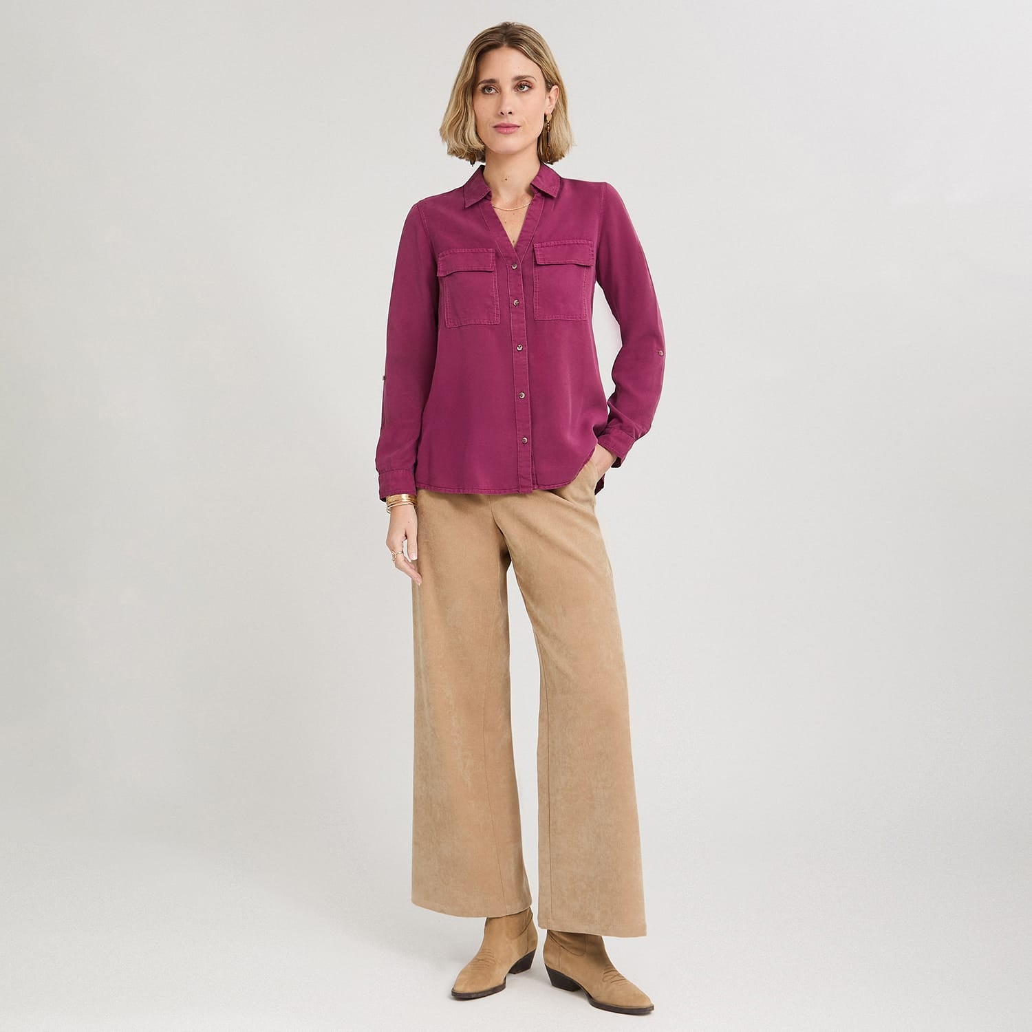 Blusa de Lyocell con Bolsillos Morado