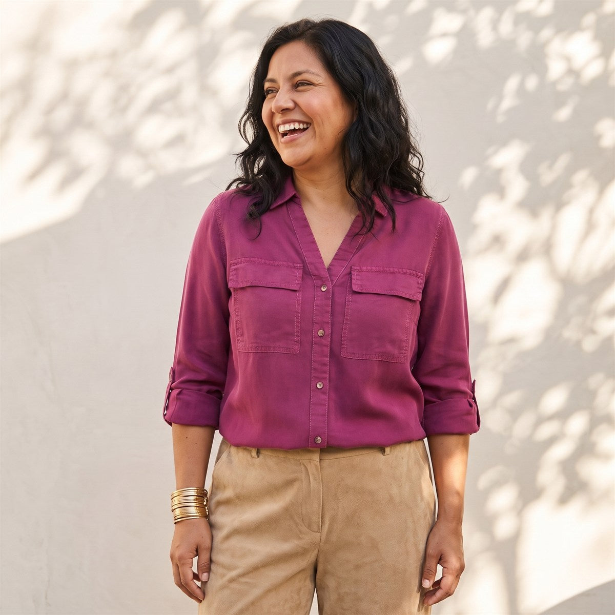 Blusa de Lyocell con Bolsillos Morado lifestyle