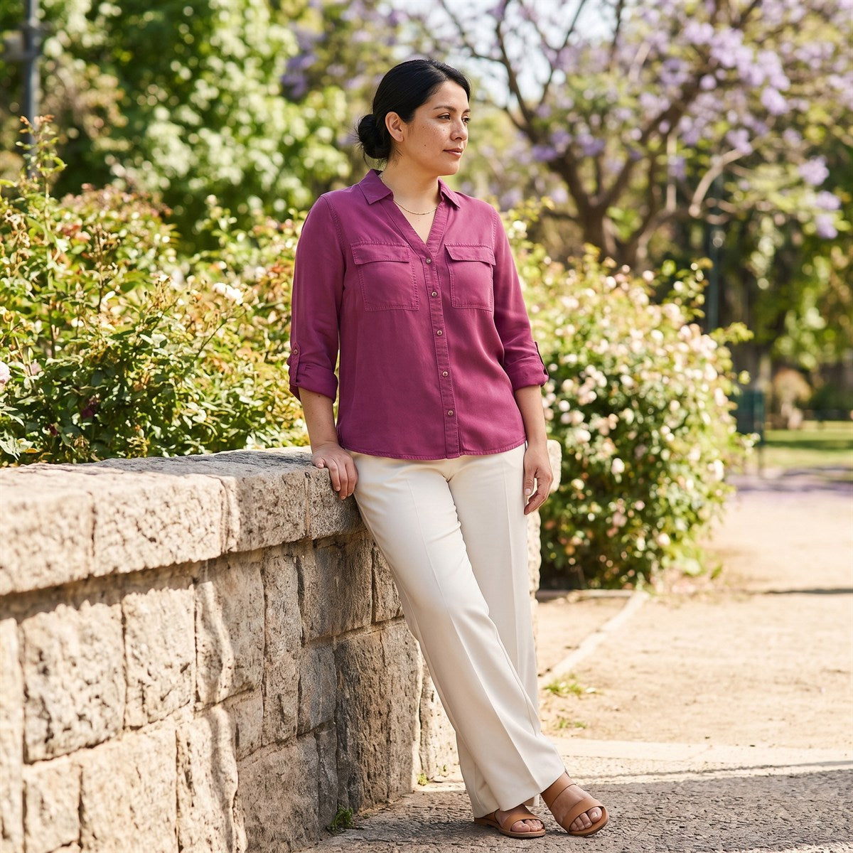 Blusa de Lyocell con Bolsillos Morado lifestyle