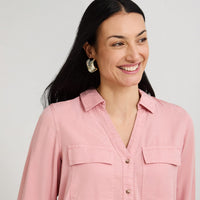 Blusa de Lyocell con Bolsillos Rosado