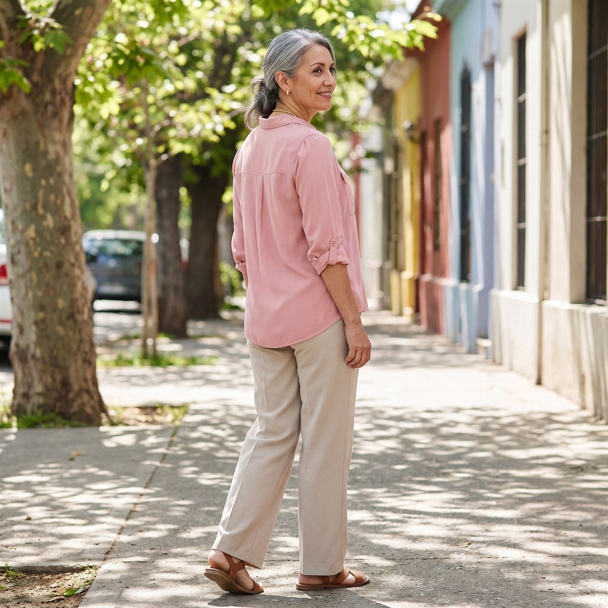 Blusa de Lyocell con Bolsillos Rosado lifestyle