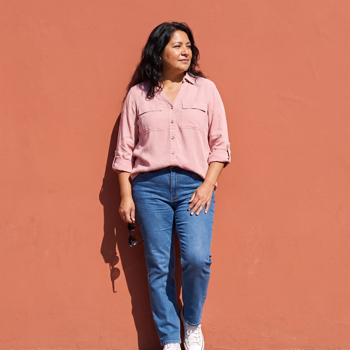 Blusa de Lyocell con Bolsillos Rosado lifestyle