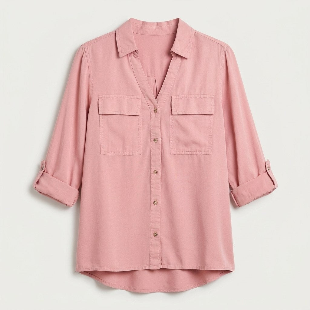 Blusa de Lyocell con Bolsillos Rosado en plano