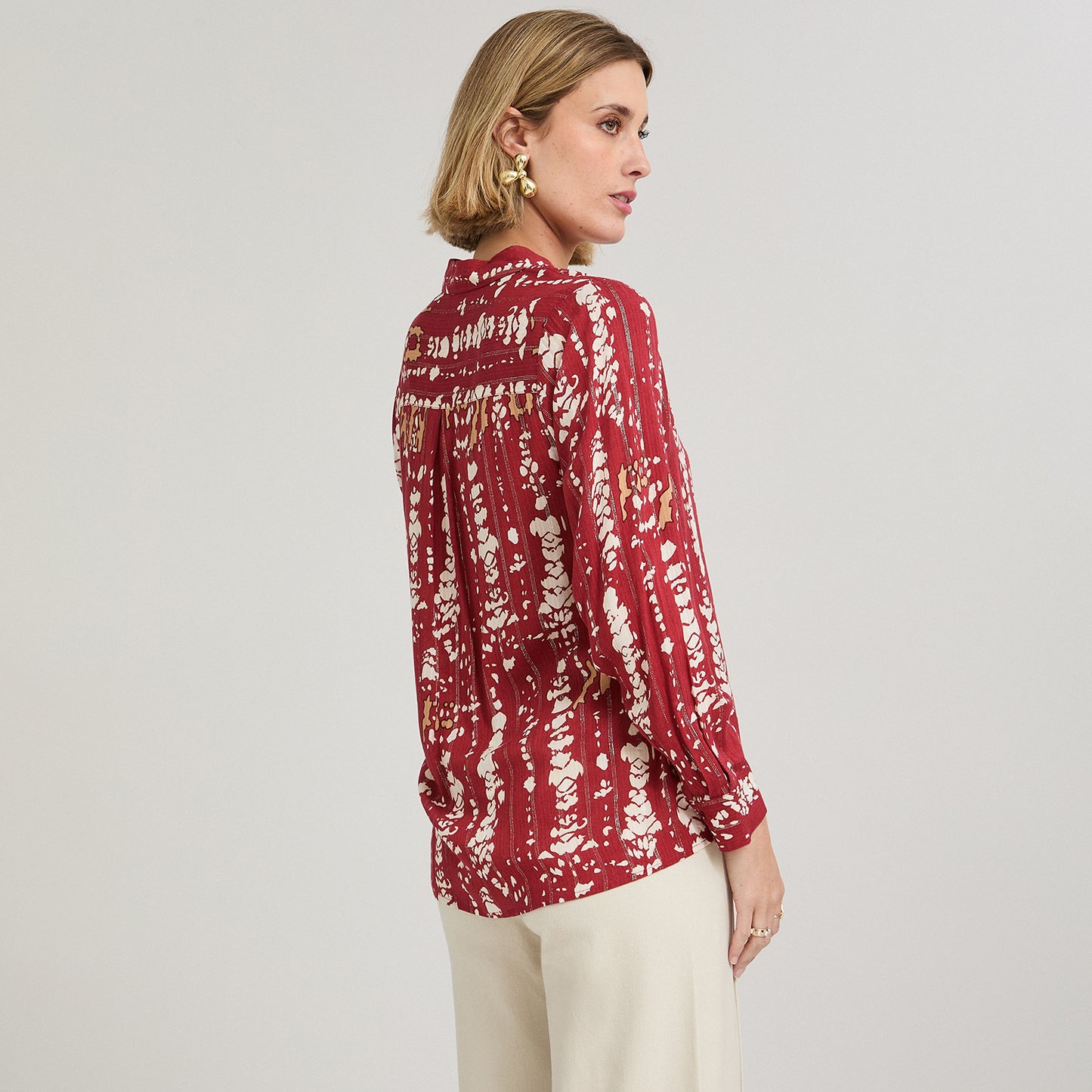 Blusa Manga Larga Print con Lurex Terracota