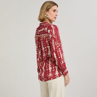 Blusa Manga Larga Print con Lurex Terracota