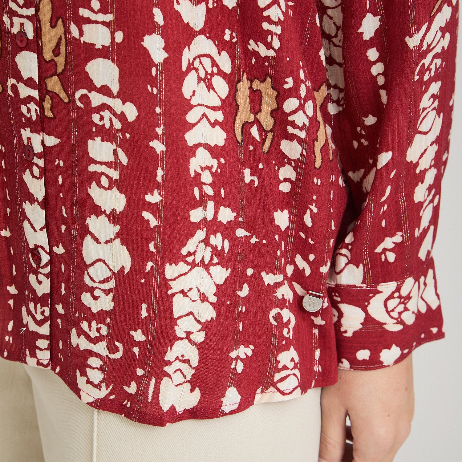 Blusa Manga Larga Print con Lurex Terracota