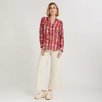 Blusa Manga Larga Print con Lurex Terracota