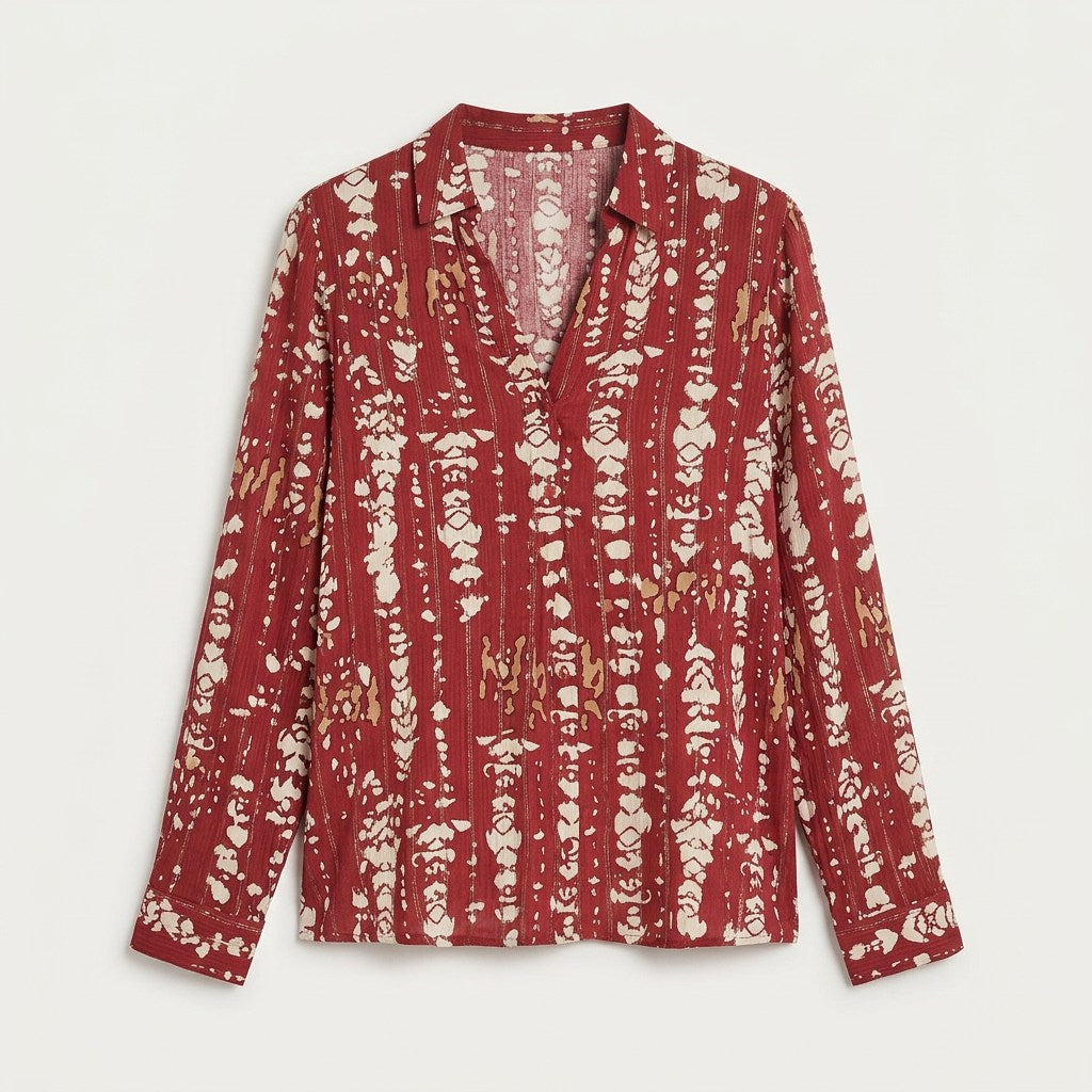 Blusa Manga Larga Print con Lurex Terracota en plano