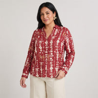 Blusa Manga Larga Print con Lurex Terracota en modelo plus size