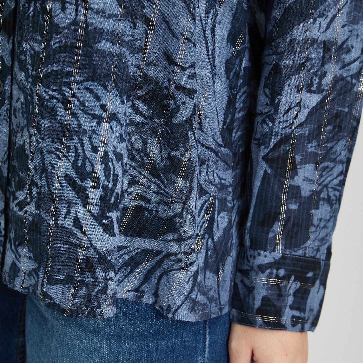 Blusa Manga Larga Print con Lurex Azul