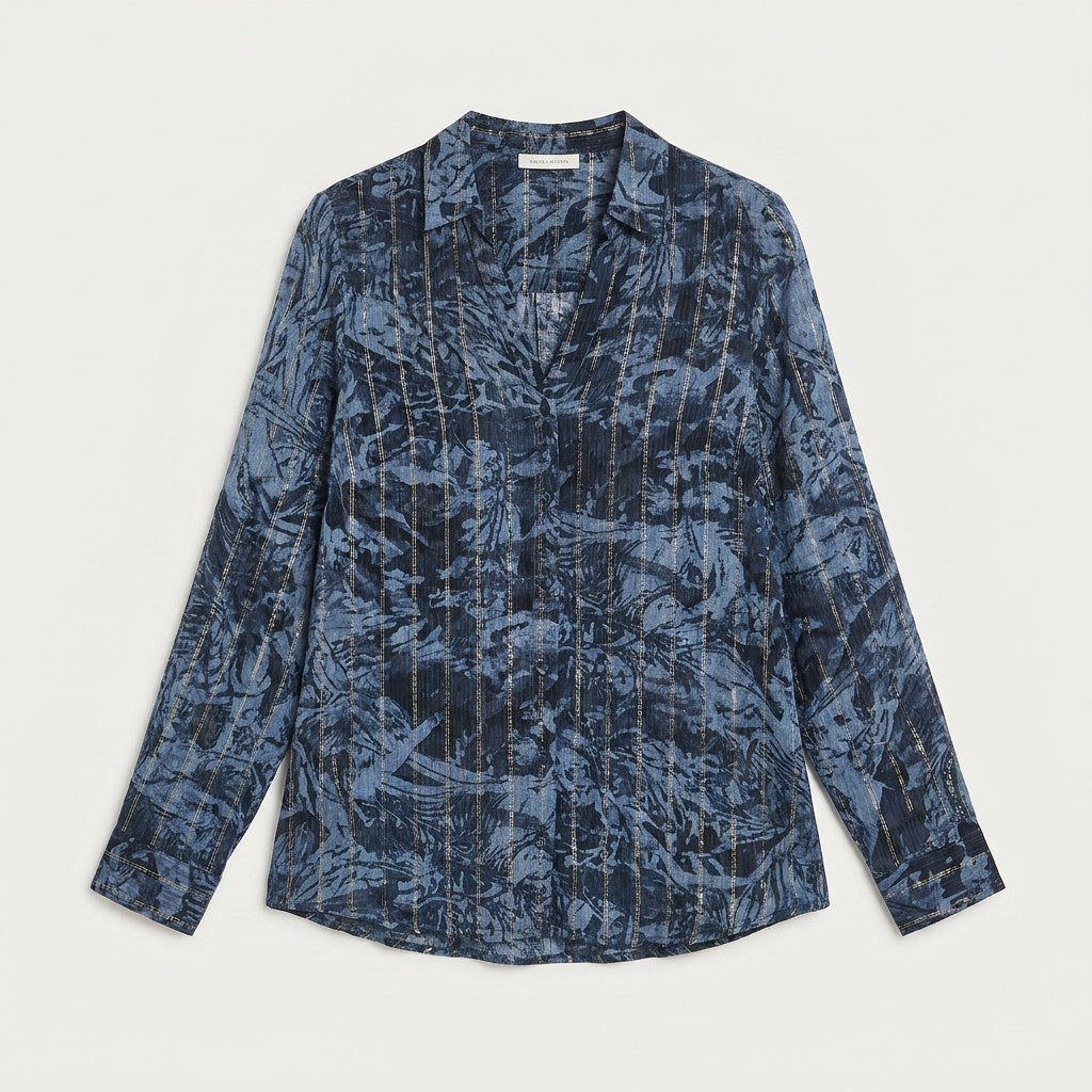 Blusa Manga Larga Print con Lurex Azul en plano