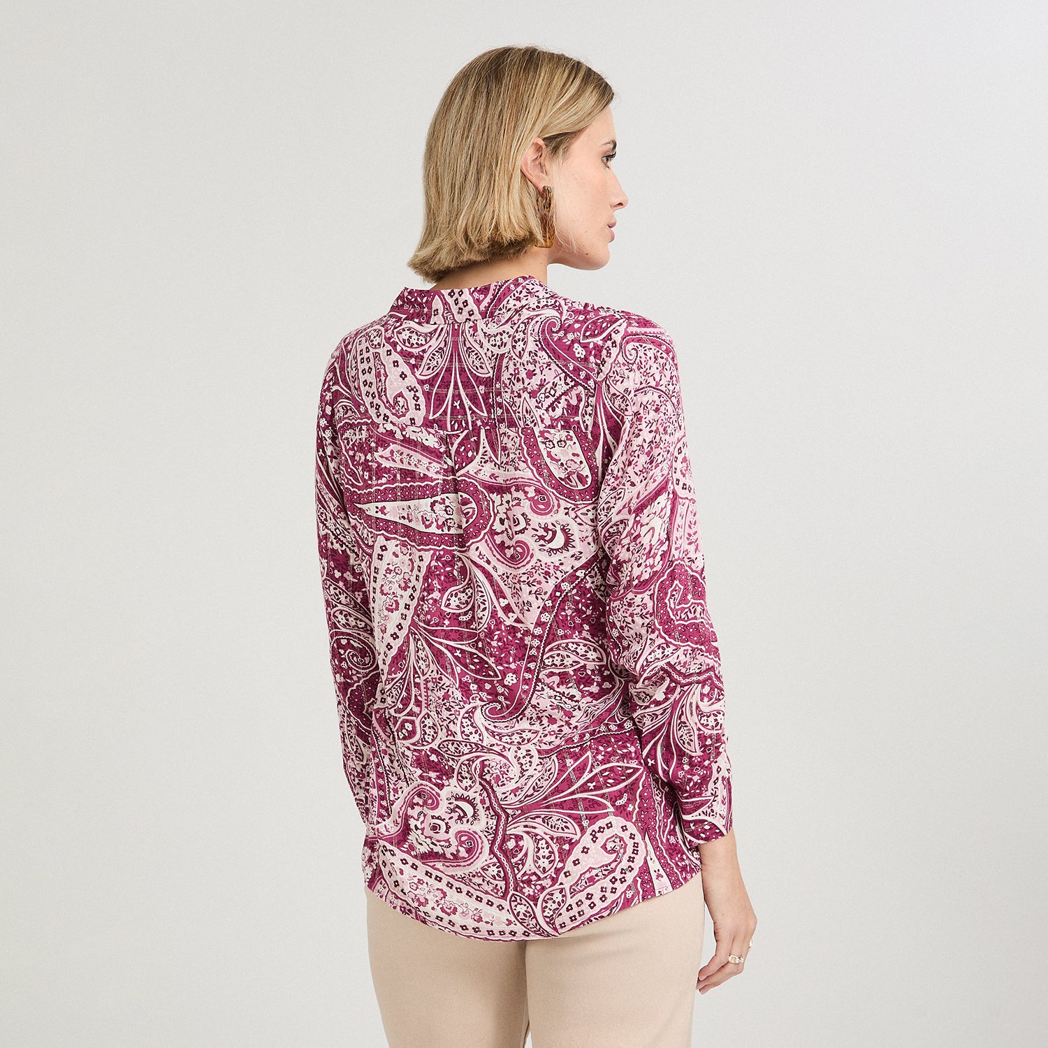 Blusa Manga Larga Print con Lurex Morado