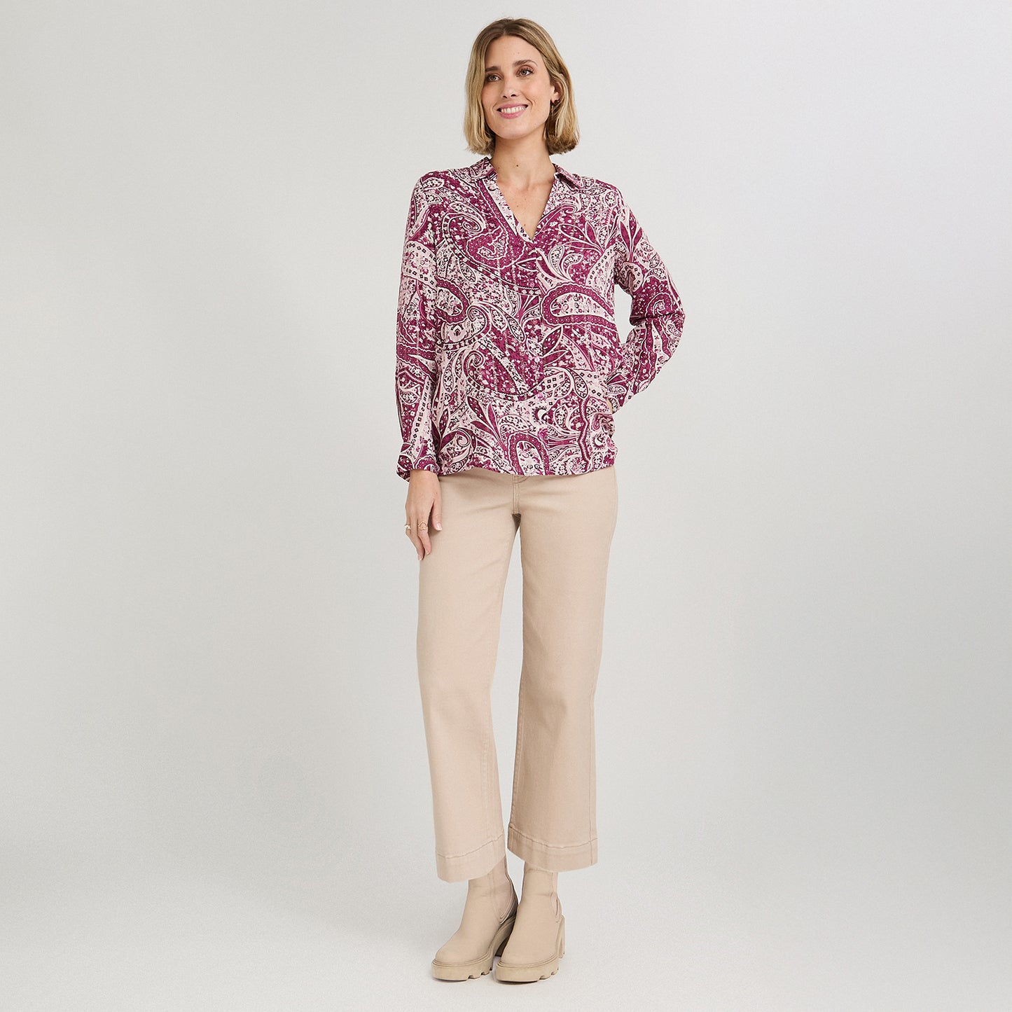 Blusa Manga Larga Print con Lurex Morado