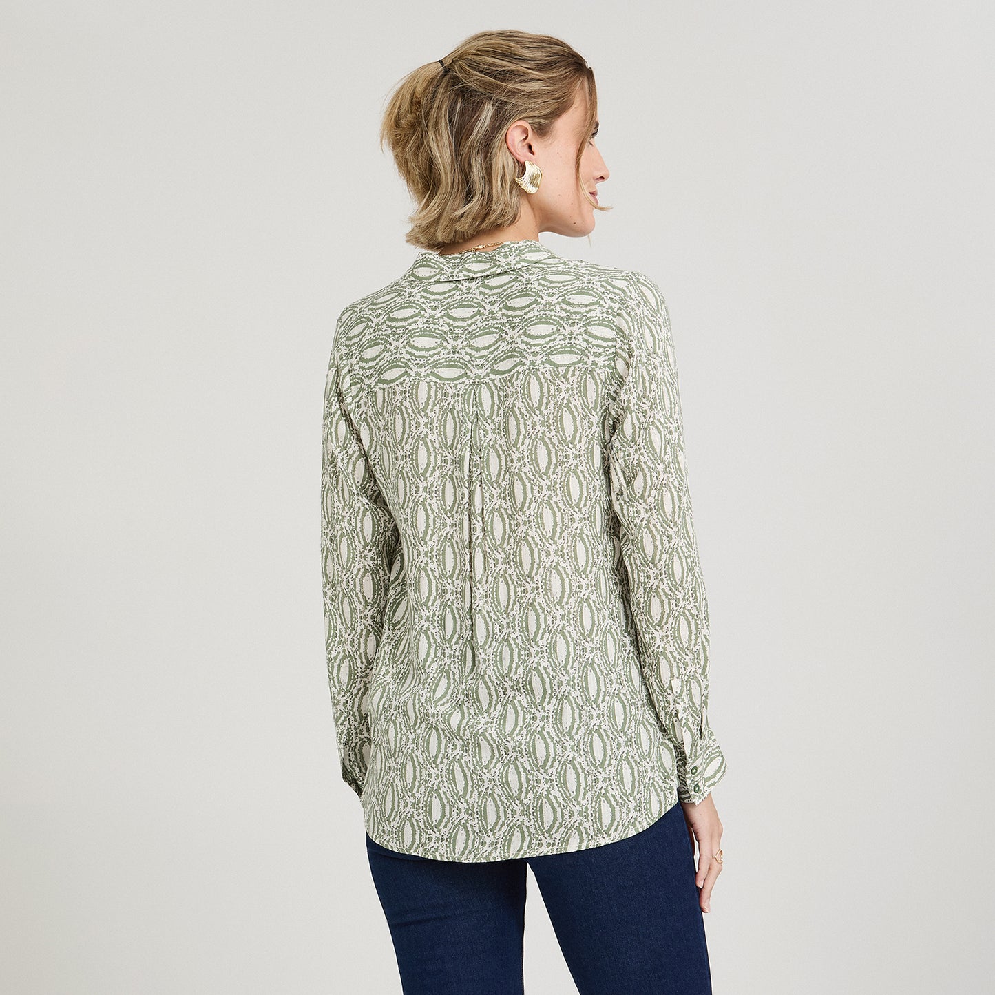Blusa Manga Larga Print con Lurex Verde