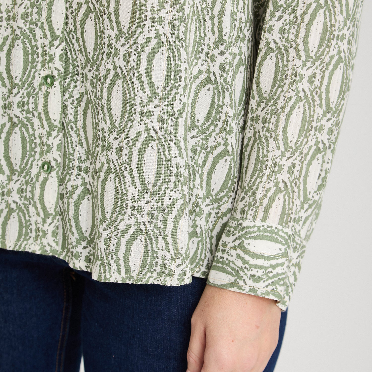 Blusa Manga Larga Print con Lurex Verde