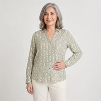 Blusa Manga Larga Print con Lurex Verde en modelo adulta