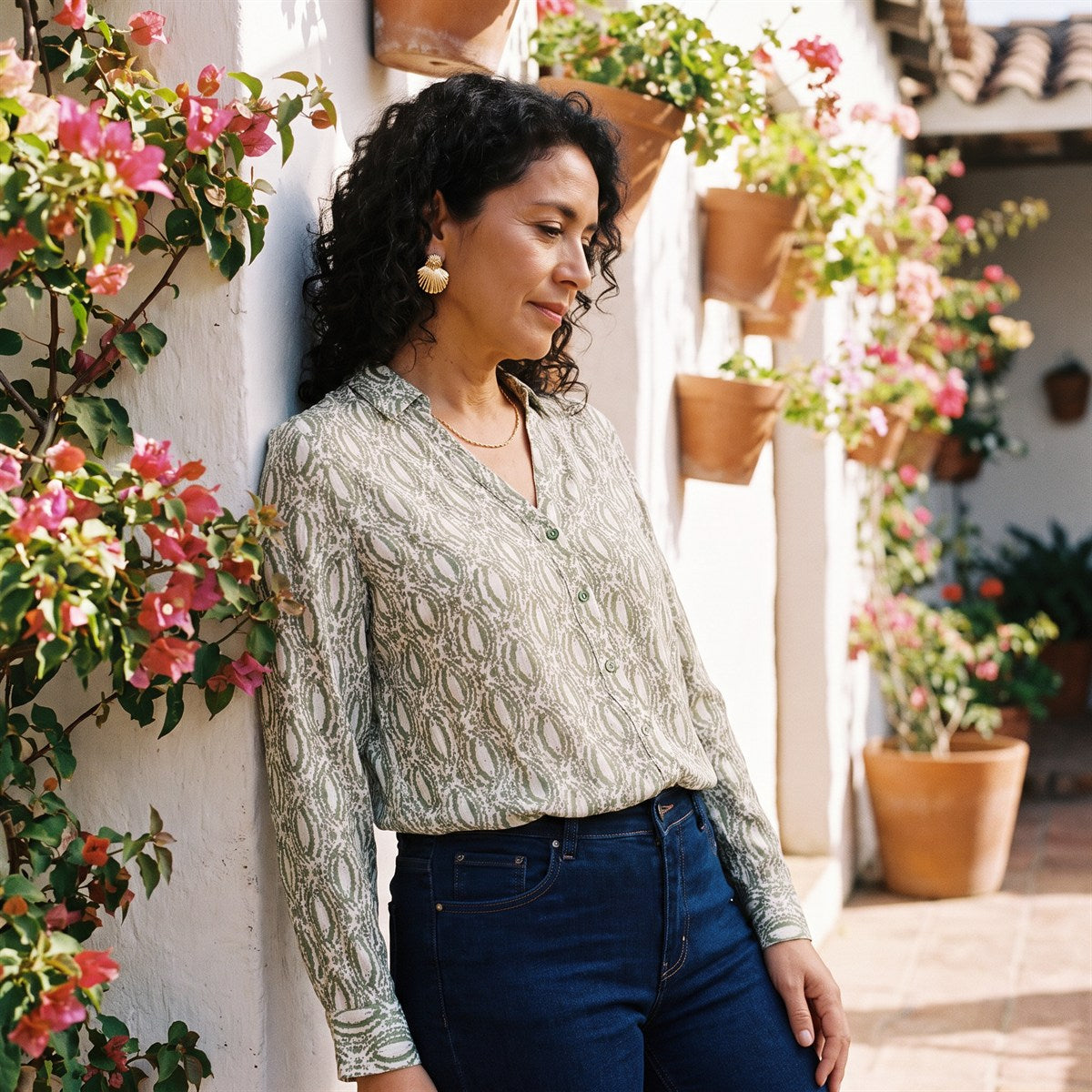 Blusa Manga Larga Print con Lurex Verde lifestyle