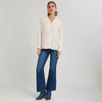 Blusa Escote Mao Manga Roll Up con Textura Beige