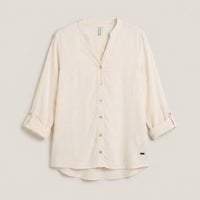 Blusa Escote Mao Manga Roll Up con Textura Beige en plano