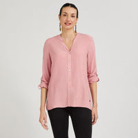 Blusa Escote Mao Manga Roll Up con Textura Rosado