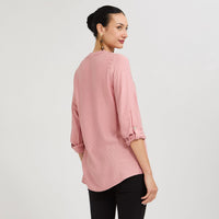 Blusa Escote Mao Manga Roll Up con Textura Rosado