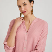 Blusa Escote Mao Manga Roll Up con Textura Rosado
