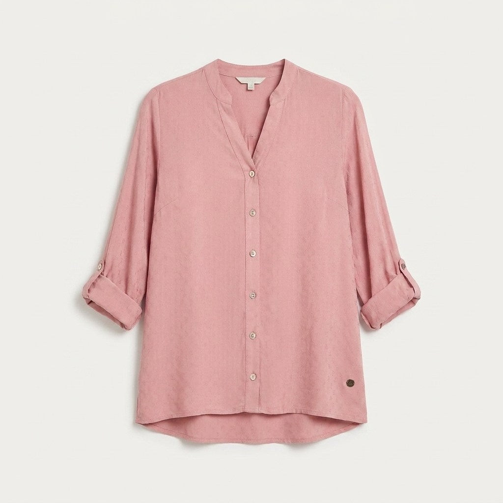 Blusa Escote Mao Manga Roll Up con Textura Rosado en plano