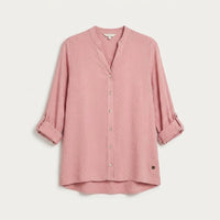 Blusa Escote Mao Manga Roll Up con Textura Rosado en plano
