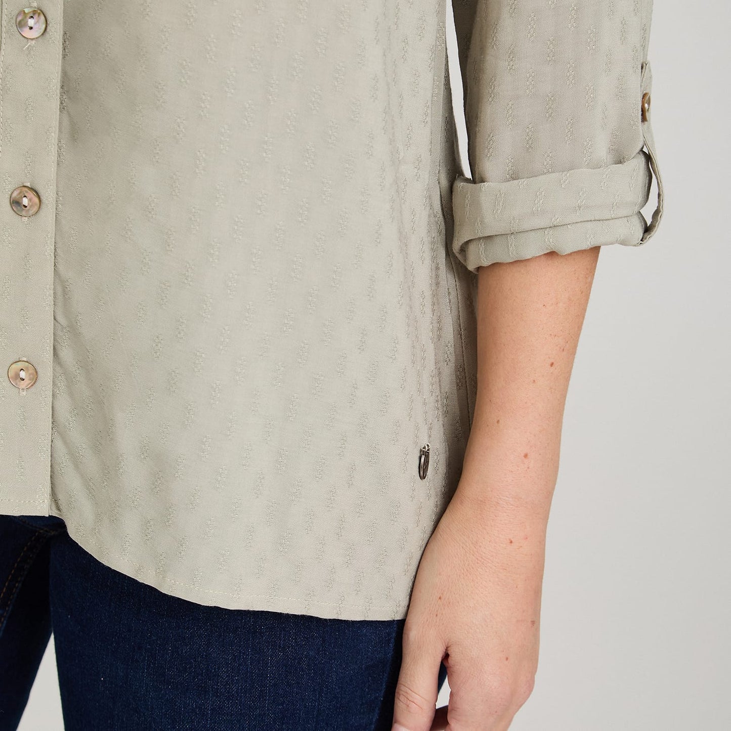 Blusa Escote Mao Manga Roll Up con Textura Verde