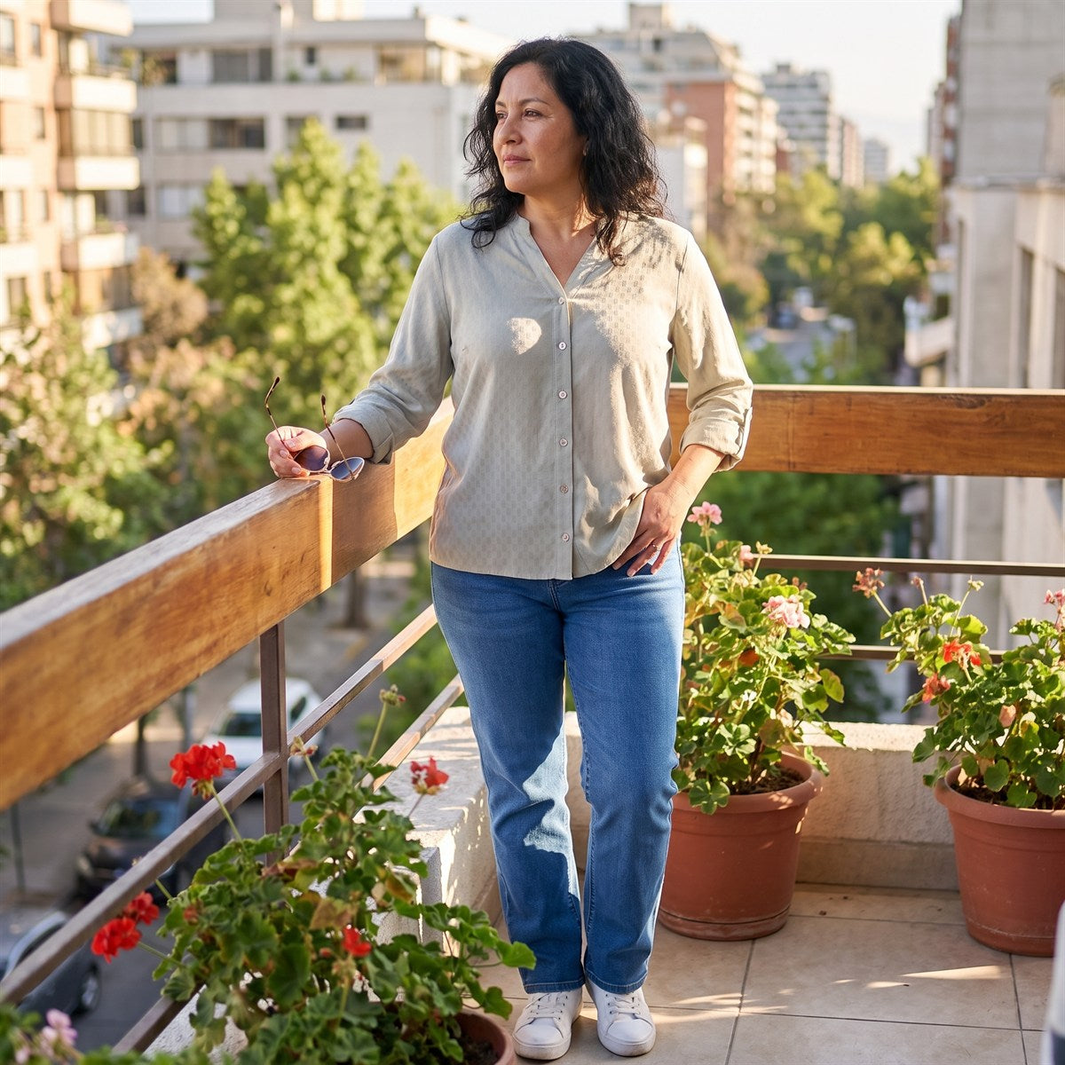 Blusa Escote Mao Manga Roll Up con Textura Verde lifestyle