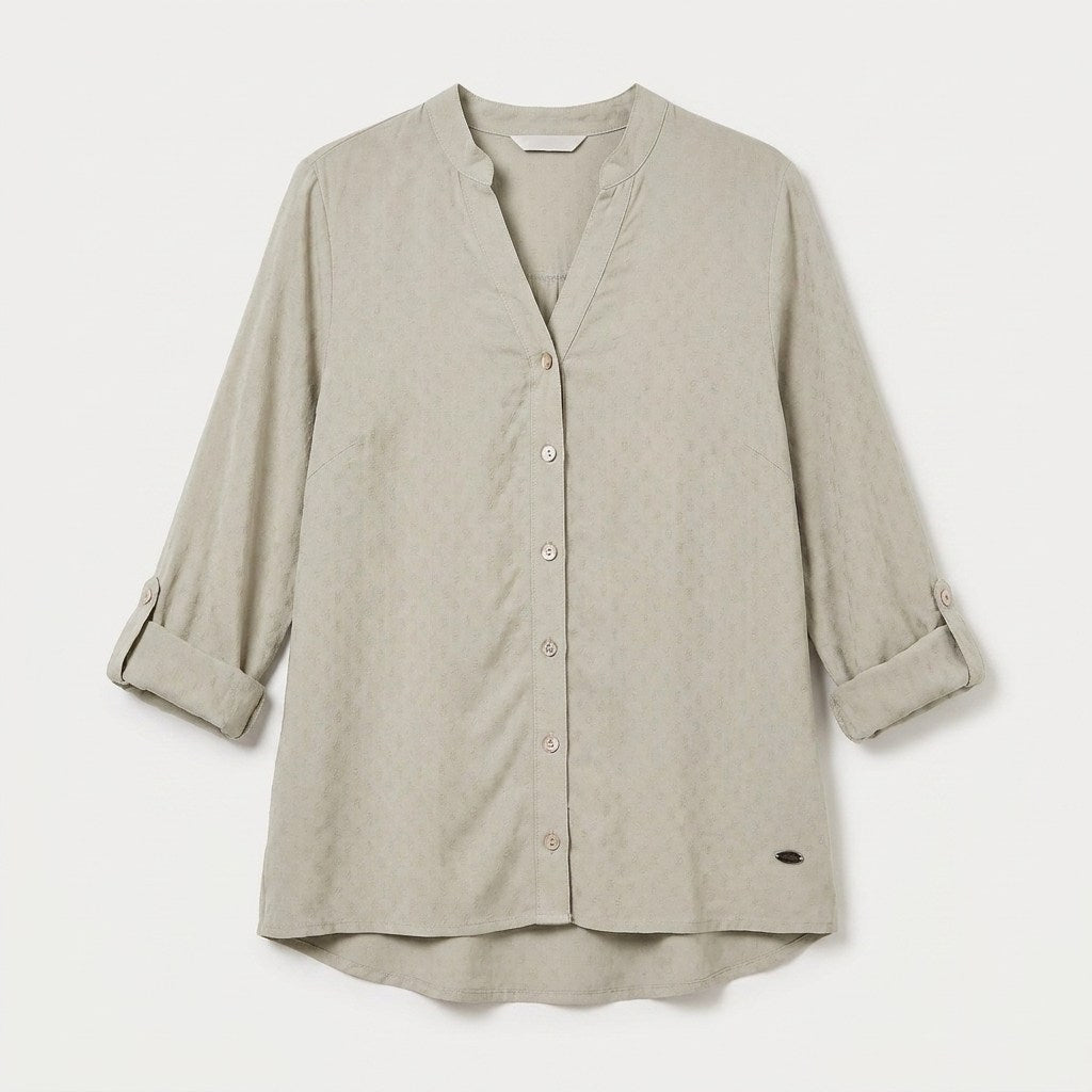 Blusa Escote Mao Manga Roll Up con Textura Verde en plano