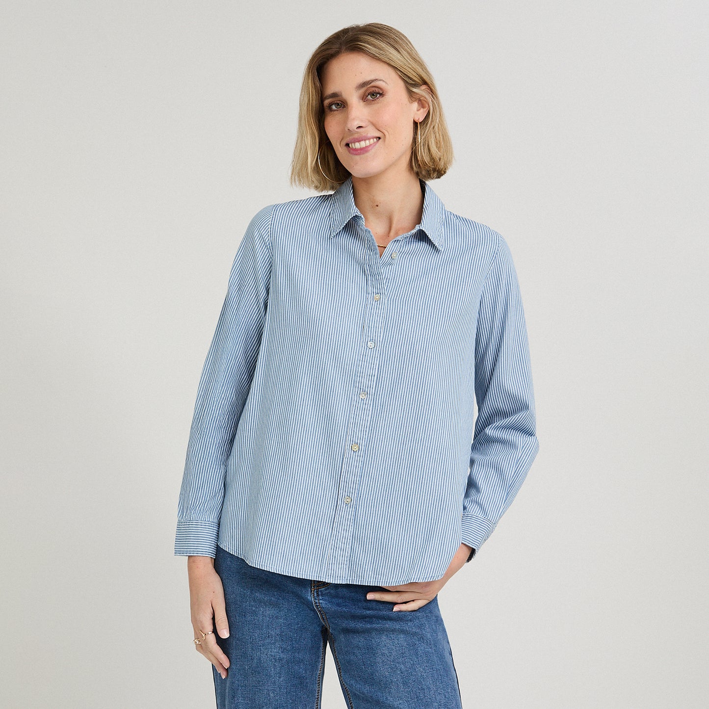 Blusa de Algodón Listada Azul