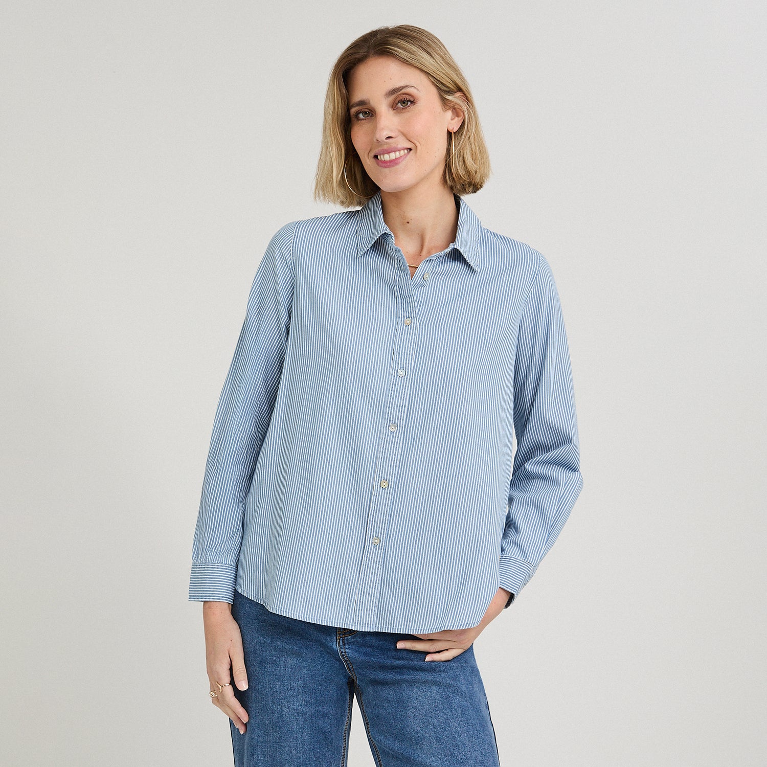 Blusa de Algodón Listada Azul