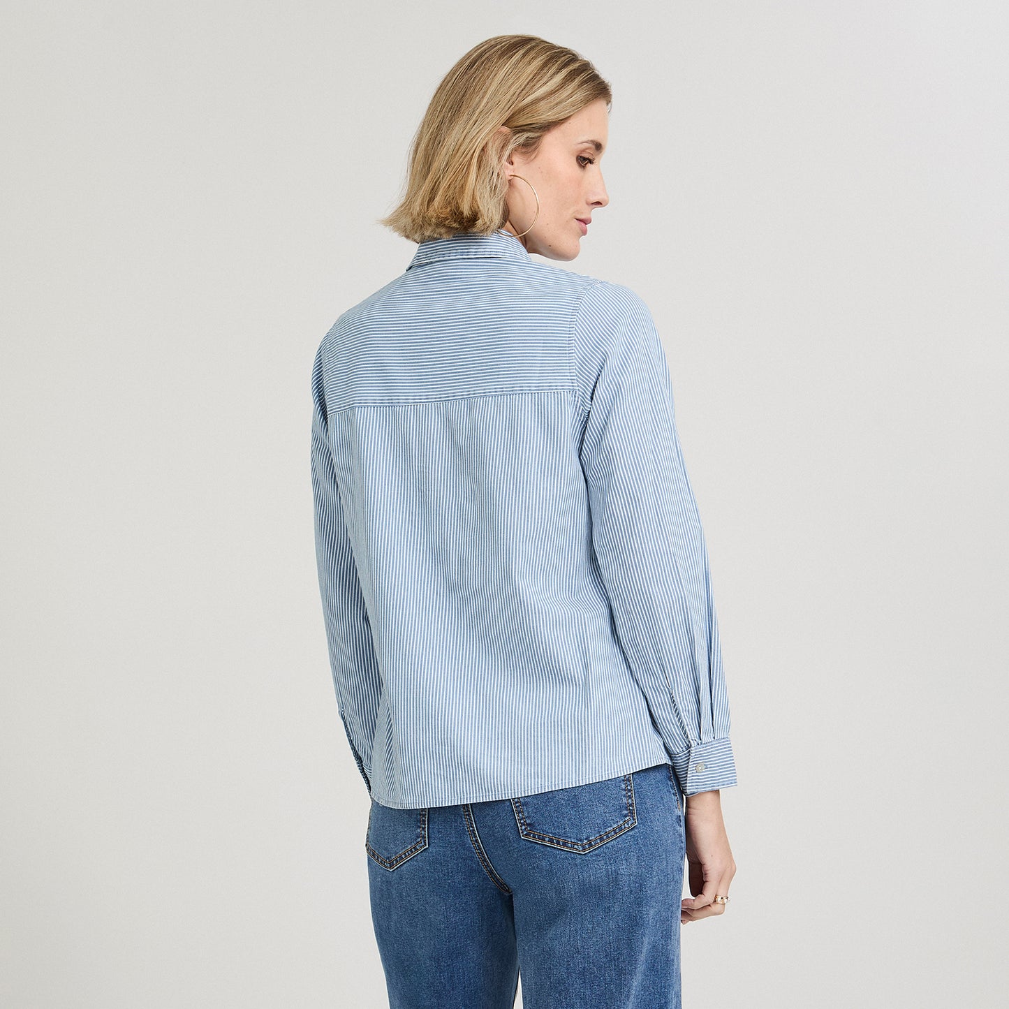 Blusa de Algodón Listada Azul